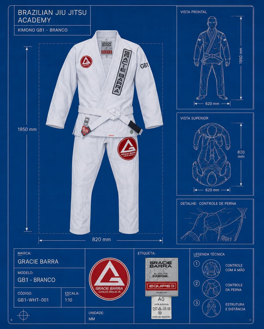 Camiseta Kimono Gracie Barra GB1 Branco